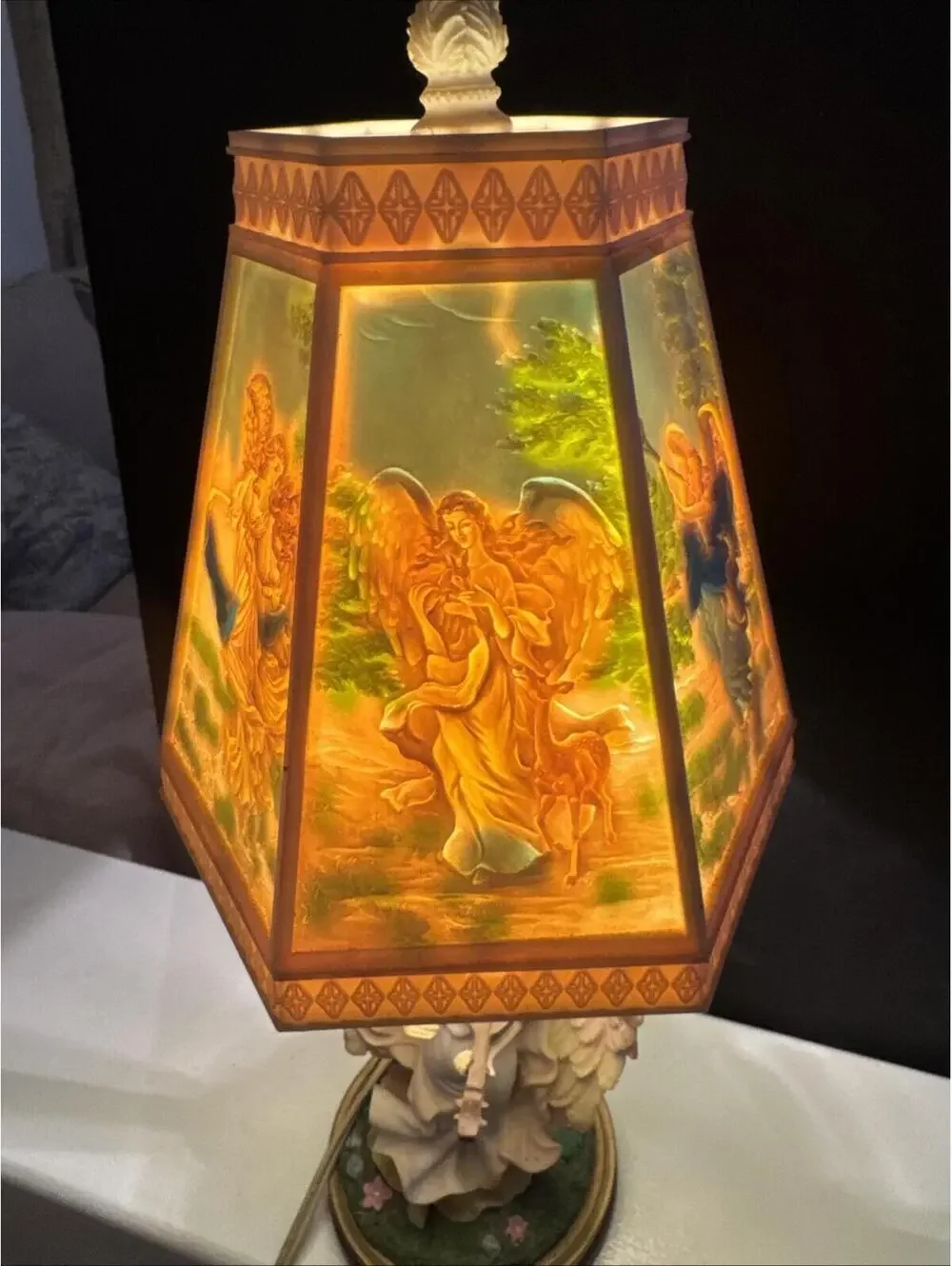 Vintage Angel Table Lamp with Lithophane Style Shade Gorgeous Images When On 18”